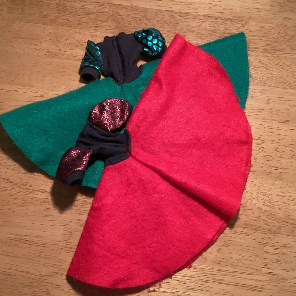 2 Barbie Hand-sewn Poodle Dresses - Red and Green - Vintage